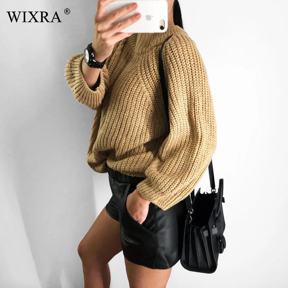 Wixra повседневные женские свитера 2018 Осень-зима одноцветные сексуальные с вырезом
