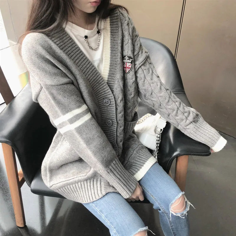 

BARESKIY cashmere sweater female new V-neck knit cardigan loose casual sweater stretch wild cashmere sweater coat women