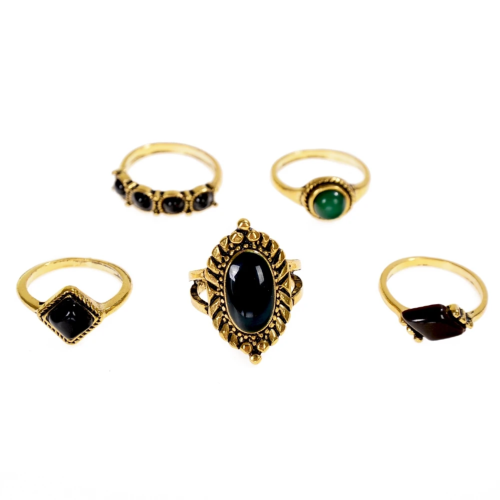 Vintage 5pcs / Set Ring Charm Crystal Stone Rings Geometric Roung Midi Knuckle Simple For Women Gold Color Jewelry | Украшения и