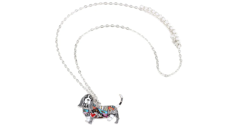 Bonsny эмалированный сплав Basset Hound Подвеска для ожерелья для собак цепь Collier мультфильм животных Ювелирные изделия для женщин девочек любителей домашних животных Прямая поставка