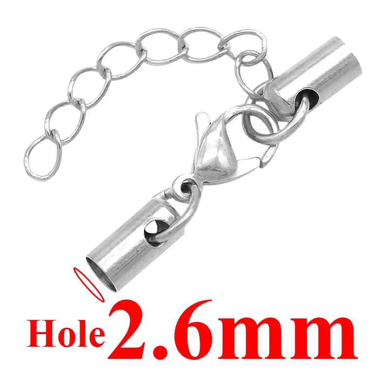 silver 2.6mm Aiovlo 5 шт./лот из нержавеющей стали в виде лобстера застежка с цепочкой тон пряжка кожаный замок для шнура для самодельный кожаный браслет ювелирных изделий - Цвет: silver 2.6mm