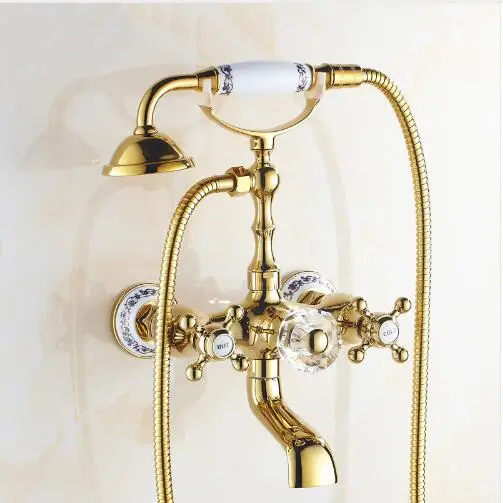 

Luxury Gold Brass Bathroom Faucet Bath Faucet Mixer Tap Wall Mounted Hand Held Shower Head Kit bathroom shower Faucet Sets