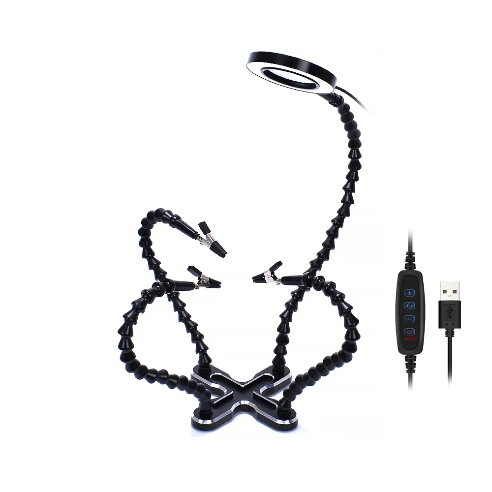 N-CSBKM-BK9 NEWACALOX USB светодиодный 3X очки лупа лампа DIY пайки третьей стороны 4 шт. гибкие руки Сварка помощь Стенд Ремонт Держатель Инструмент - Цвет: N-CSBKM-BK9