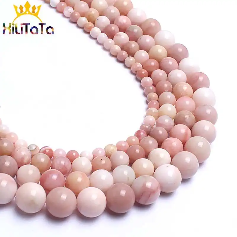 Бисер из натурального розового опала Гладкий Круглый свободный для