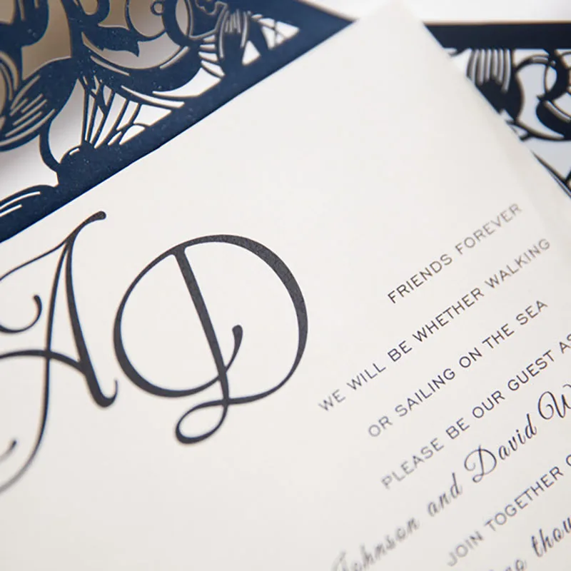 10 комплектов синие Пригласительные открытки с цветочным узором на заказ для