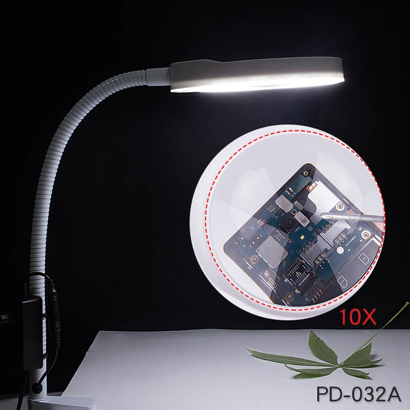 

Desktop Magnifier Adjustable Brightness LED Light Magnifier PD-032A Caliper Magnifier Expands 10 Times Electronic Repair Nail