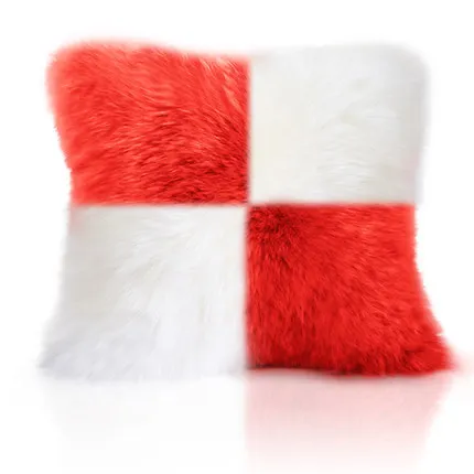 red and white Карамельный цвет, домашняя Роскошная мягкая флисовая подушка из искусственного меха, наволочка декоративное покрывало, чехлы на подушки, длинный мех, без подушки - Цвет: red and white