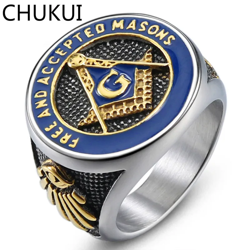 CHUKUI винтажные синие мужские кольца масонов серебряного цвета из нержавеющей