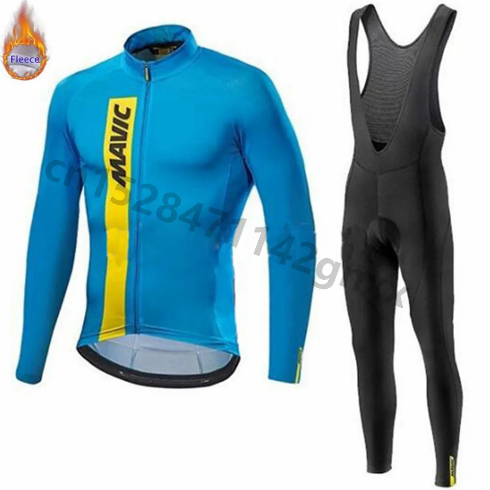Mavic Winter Men's Cycling Jersey Long Sleeve Set Thermal Fleece MTB Bike Clothing triathlon Maillot Ropa Ciclismo Hombre