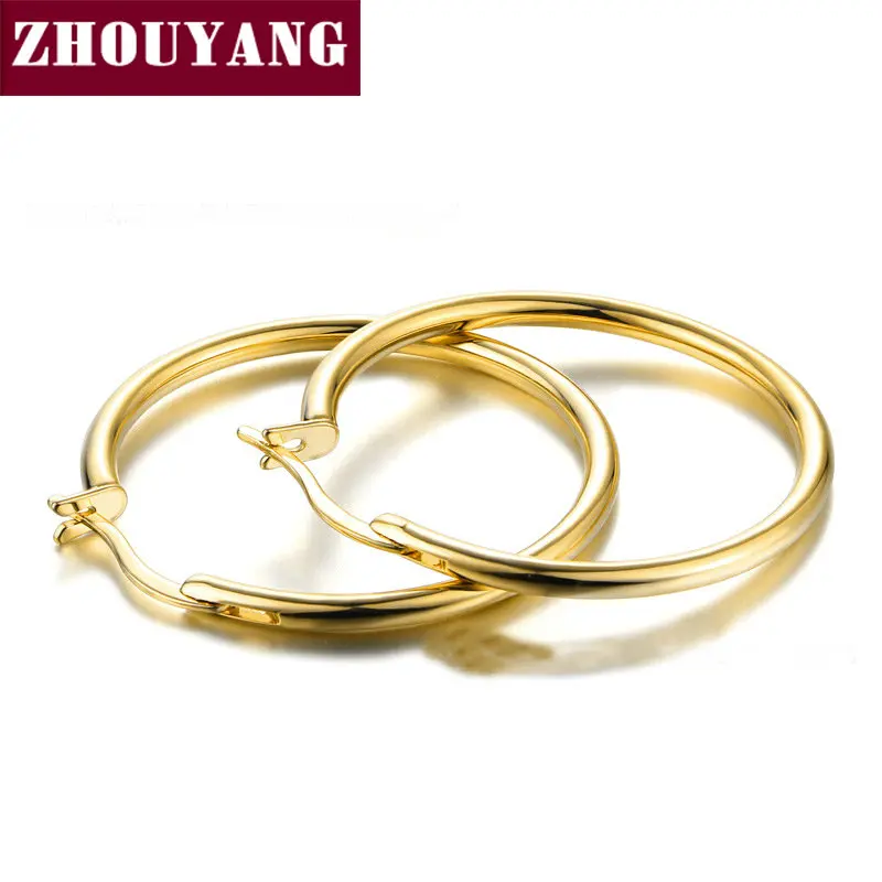 ZHOUYANG, классические серьги-кольца для женщин, простые, без камня, доступны 3 размера и цвета, модные ювелирные изделия, вечерние, для работы, E093 E861