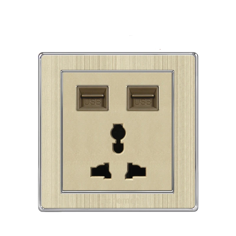 Двойной USB порт настенная розетка с универсальной 3 контактной вилкой