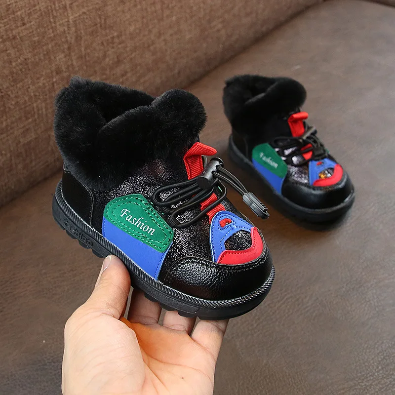 

2019 winter new kids baby snow boots boys thick fur shoes girls plus velvet warm soft bottom shoes