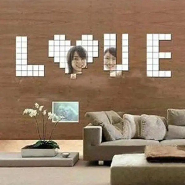 100pcs 2x2cm Mirror Wall Stickers Bling Acrylic 3D Mural Mosaic Effect Home Decor DIY Poster Vinilos Decals Pegatinas De Pared|pegatinas de