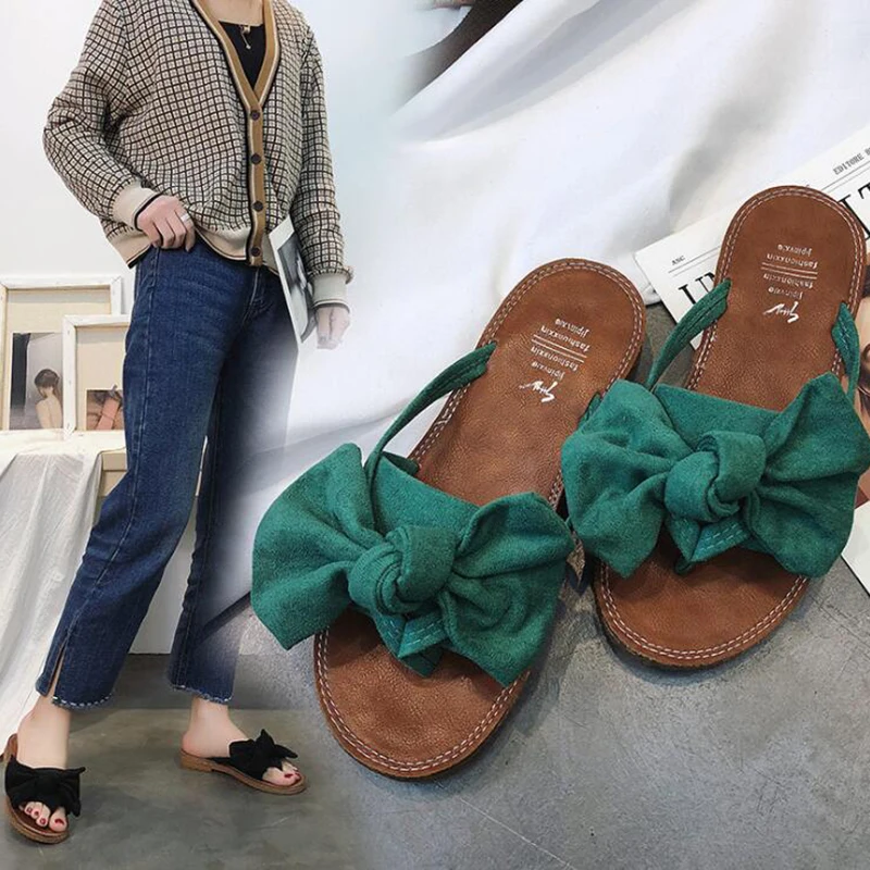 Женские летние сандалии с бантом Тапочки шлепанцы для дома и улицы пляжная обувь