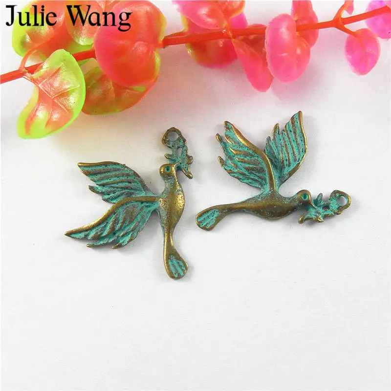 Julie Wang 10 шт. античные зеленые бронзовые Летающие птицы сплав подвески для