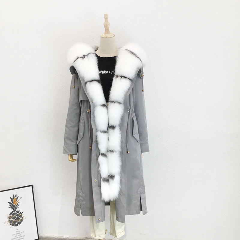 Europe New Women Winter High Street Fashion Big Real Fox Fur Hooded Cuff X-Long Jacket Parkas Female Elegant Military Thick Coat | Женская