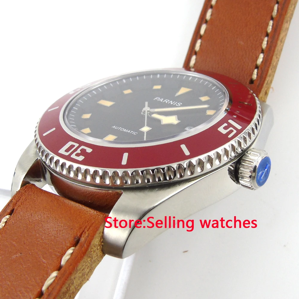 43 мм Parnis черный циферблат Желтый Знак сапфировое стекло автоматические мужские