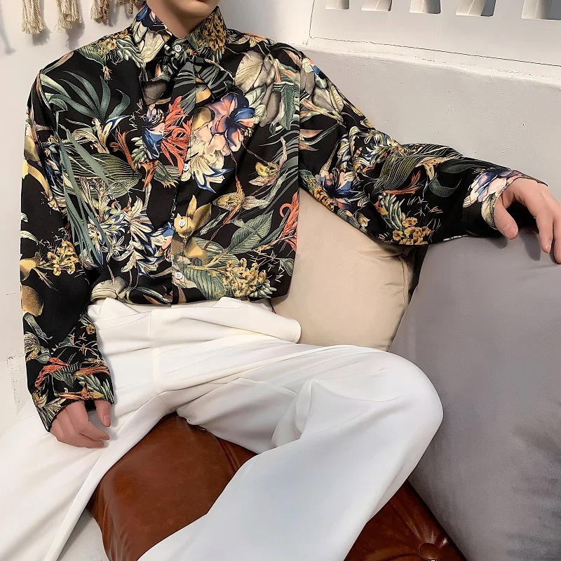 

M-XL!! Spring designer bow tie loose long-sleeved shirt tide brand men's Korean fashion brand custom color shirt.