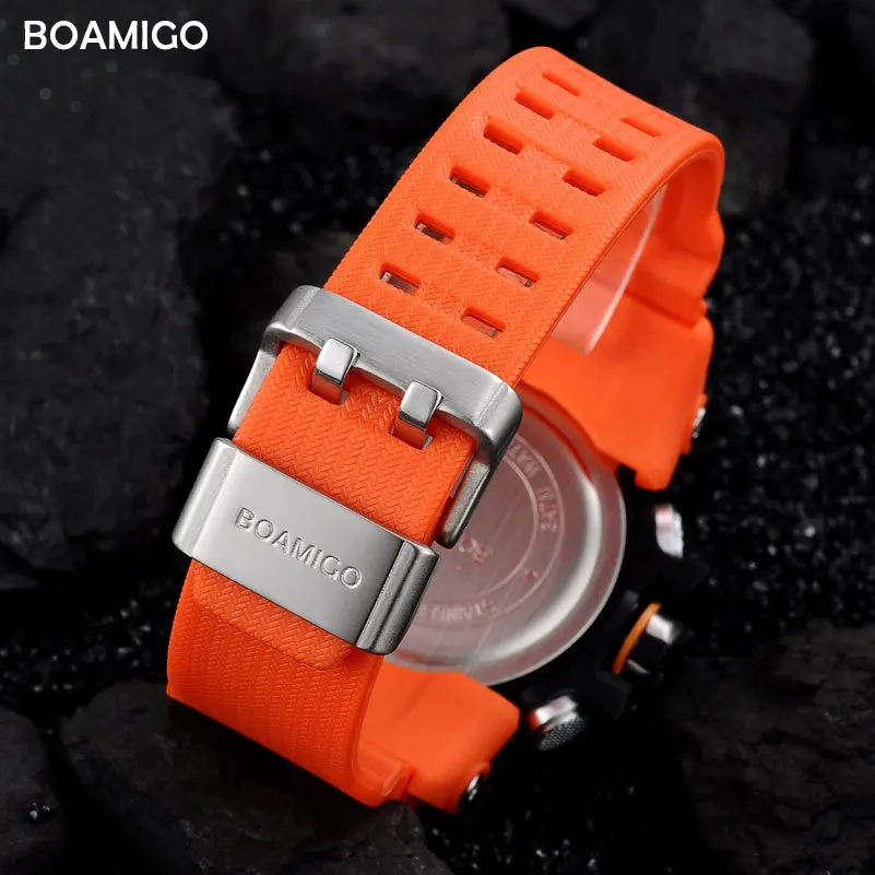 Спортивные мужские часы BOAMIGO F502, водонепроницаемые цифровые наручные часы с хронографом, светодиодный военный аналог, мужские часы с резиновым ремешком