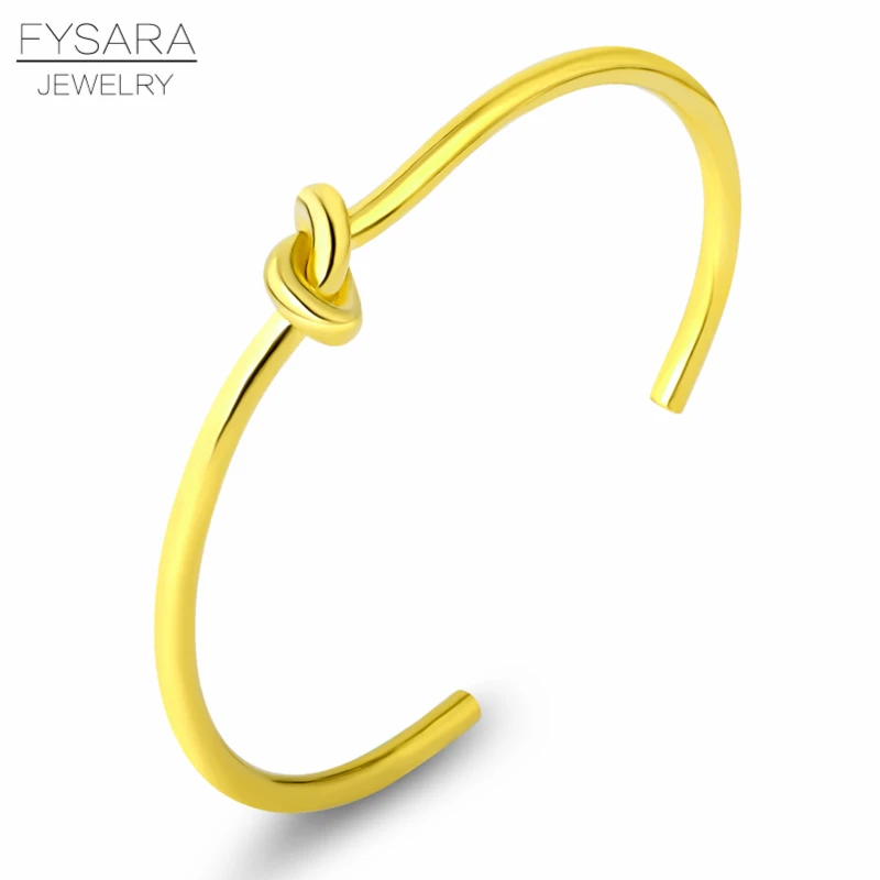 Золотой цвет FYSARA, Простой Браслет-манжета с узлом для ногтей, роскошный бренд, браслеты для влюбленных пар и браслеты для женщин и мужчин, золотые браслеты, свадебные ювелирные изделия - Окраска металла: Золотой цвет