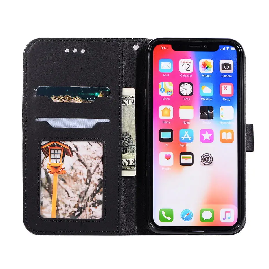 Чехол-книжка из искусственной кожи с блестками для iPhone X, XS, XR, XS, Max, с пряжкой в виде сердца, чехол для iPhone 5 5S se, 6, 6 S, 7, 8 Plus