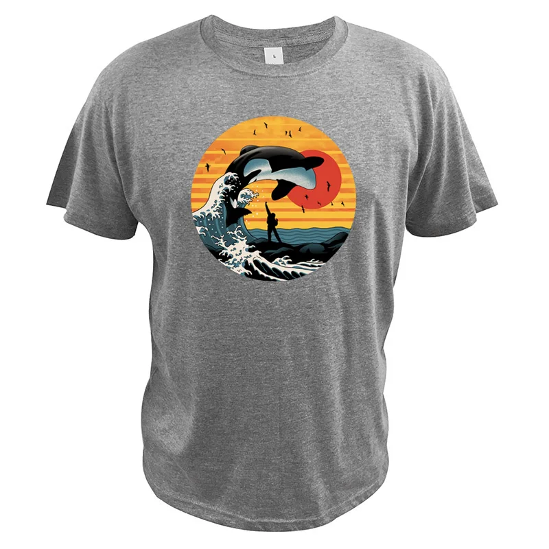 Killer Whale футболка с полной луной Kanagawa Surf Orca Willy Seaworld винтажная ретро-футболка с изображением животных - Цвет: Серый
