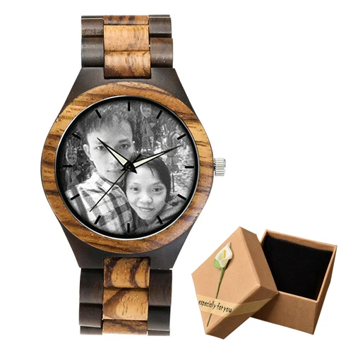 zebra watch with gif Уникальные персональные индивидуальные часы с фото принтом бамбуковые деревянные часы для мужчин и женщин винтажные часы семейный подарок Прямая поставка - Цвет: zebra watch with gif