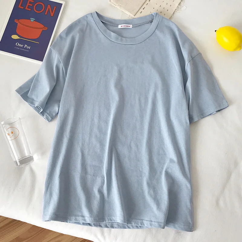 Trytree Летняя Повседневная Женская Однотонная футболка 10 цветов женский топ из