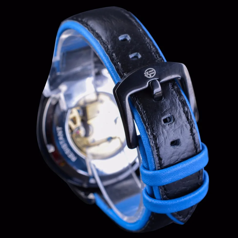 Forsining 2017 спортивные часы дизайн натуральная кожа прозрачный чехол мужские