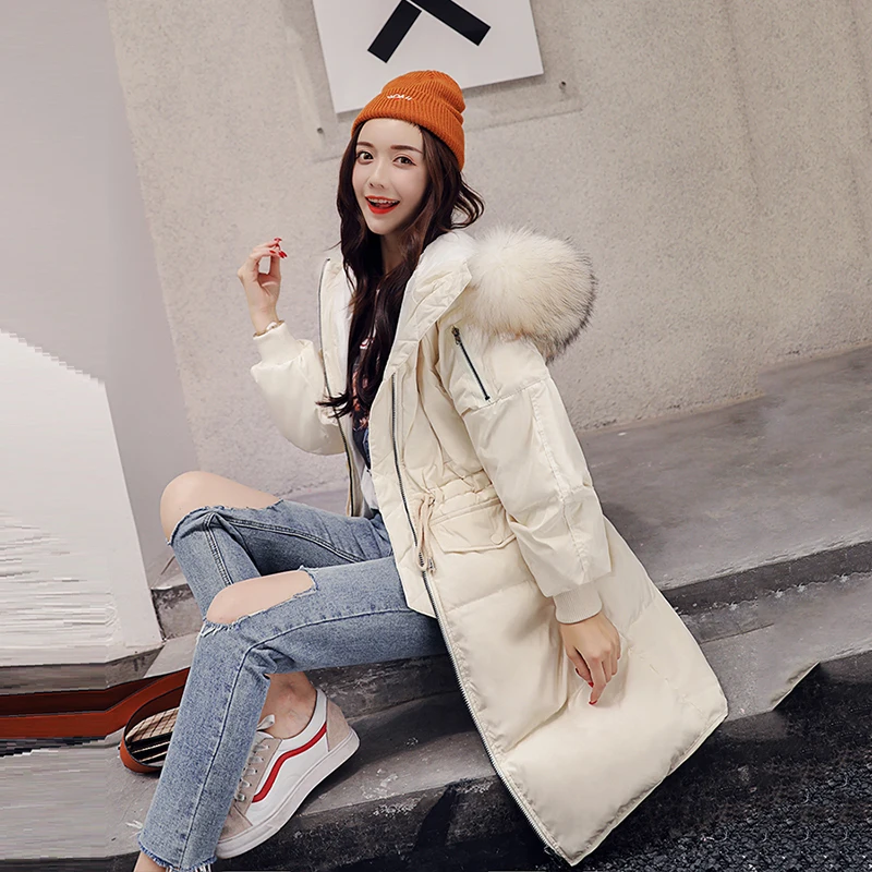 Большой меховой воротник зимний пуховик 2018 новый модный длинный рукав с