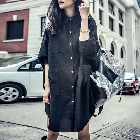 Женская блузка свободного покроя, длинная свободная рубашка черного цвета в стиле бойфренда