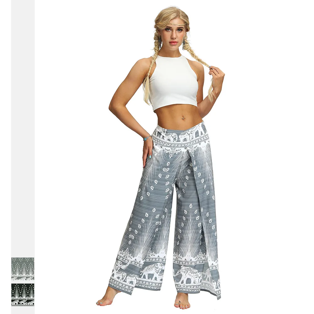 Модель 2019 года повседневные Широкие штаны для йоги с геометрическим принтом