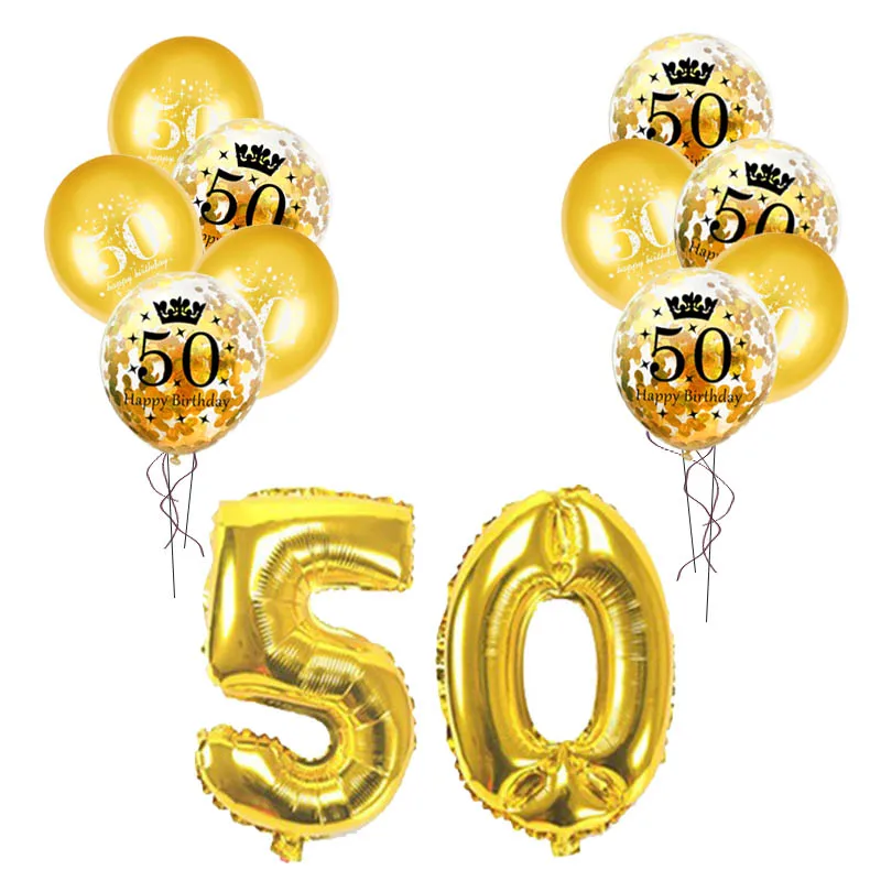 12pcs 50 Balloons 30 день рождения украшения для взрослых 30 40 50 60 лет Декор счастливый плакат "с днем рождения" номер воздушный шар Globos 50 Свадьба юбилей - Цвет: 12pcs 50 Balloons
