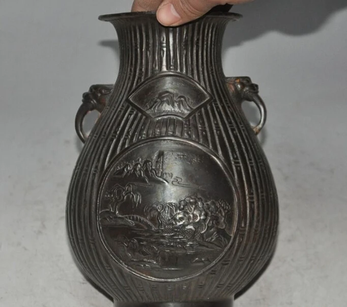 SCY S0408 8"old chinese palace bronze foo dog head beast statue Zun Bottle Pot Vase Jar discount 30% (C0324) | Дом и сад