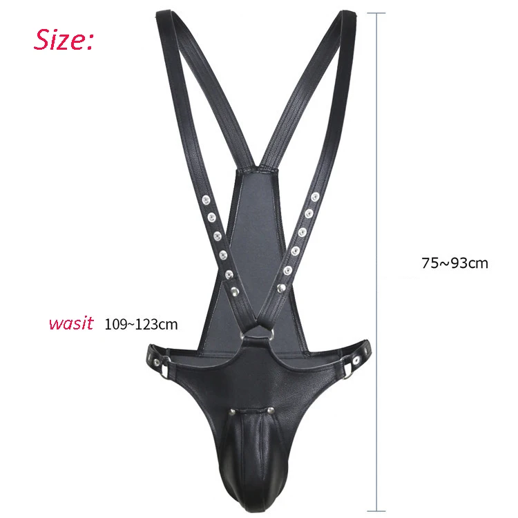 Men's Chastity Pants Adjustable PU Leather Belt Bodysuit Bound Thong With Penis Cock Cage Panties Sexy Lingerie |