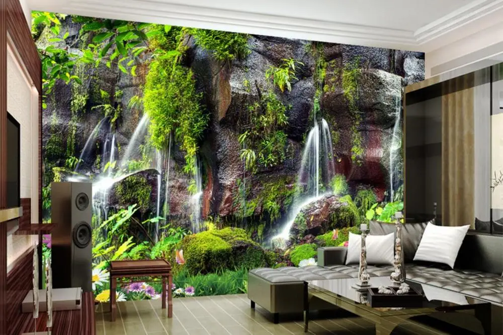 customize wallpapers for home walls 3d Living room bedroom Garden landscape waterfall HD wallpaper TV background wall | Обустройство