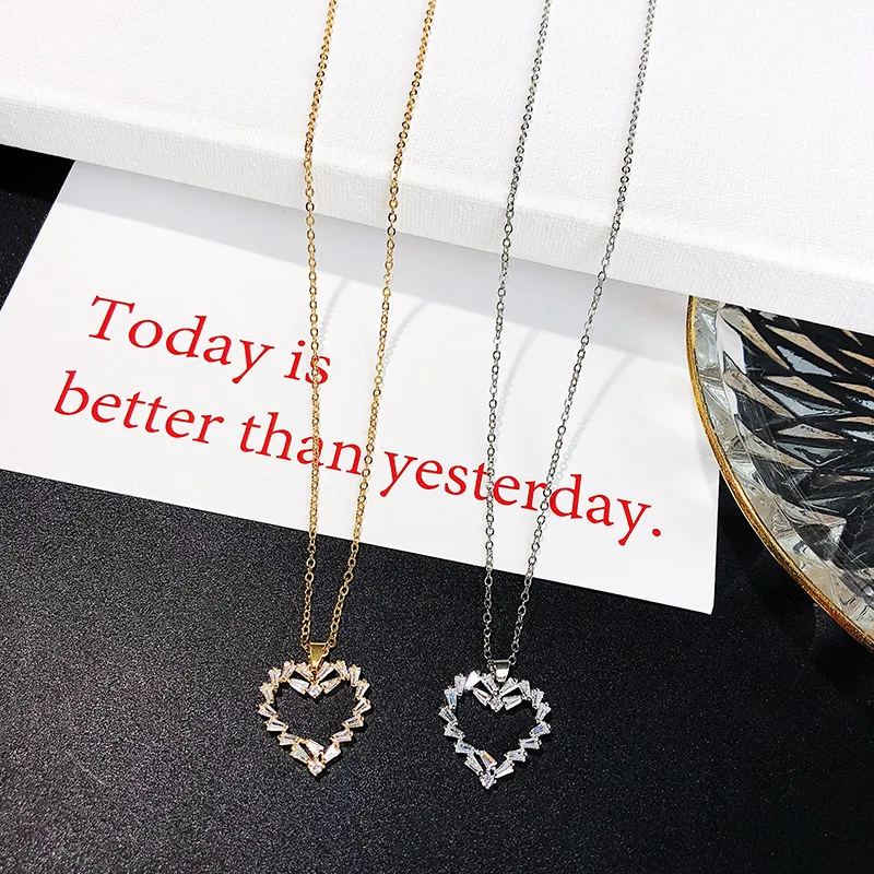 Новый В Форме Сердца Кристалл Циркон Геометрическая ключицы цепи модные