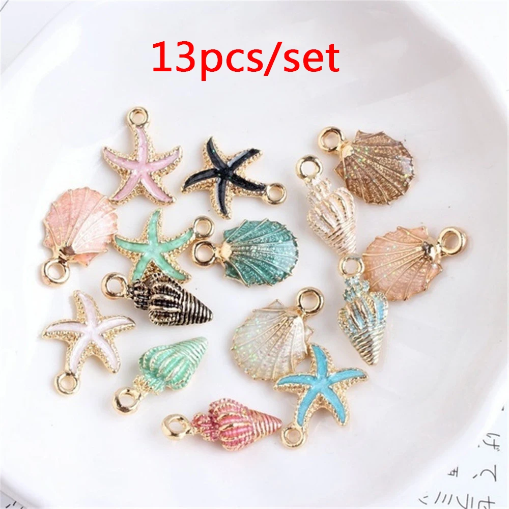 Горячее предложение! Распродажа! 13 шт./компл. милые красочные раковины Sea Shell подвески океан кулоны из нержавеющей стали для изготовления ручной работы аксессуары ремесло изготовления или украшения