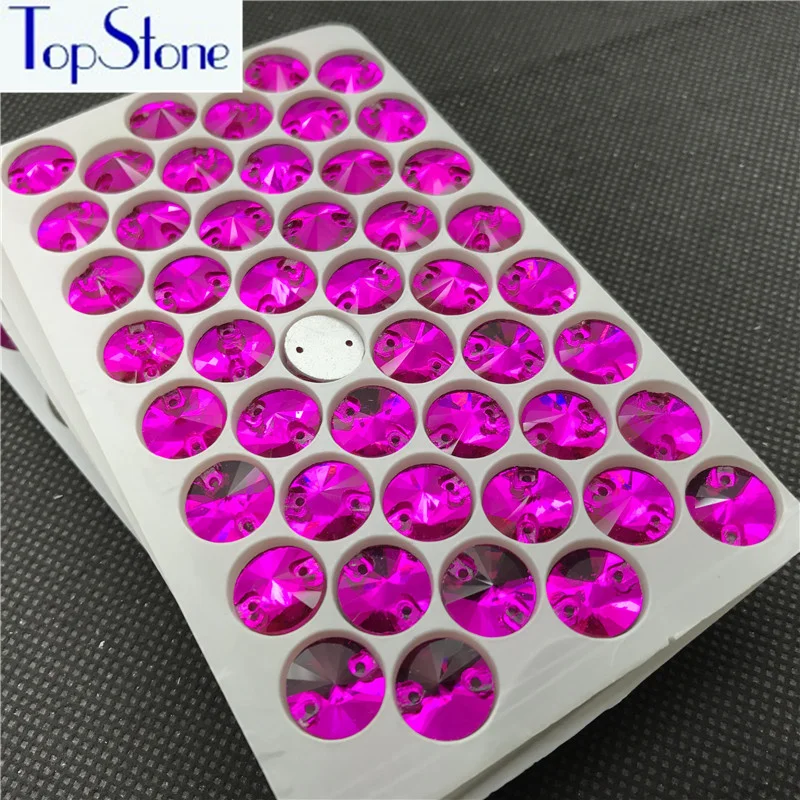 Topstone Rivoli пришивные стразы, стекло, кристалл, цвет фуксии, плоская задняя сторона, Круглый пришивной камень для DIY, платье, одежда