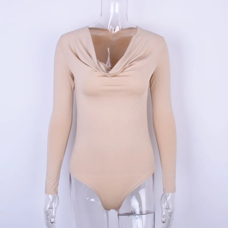 Long Sleeve Bodysuit Women V-neck Sexy Fashion Black Pink Khaki Solid Bodycon Female Body 2019 Spring Autumn | Женская одежда