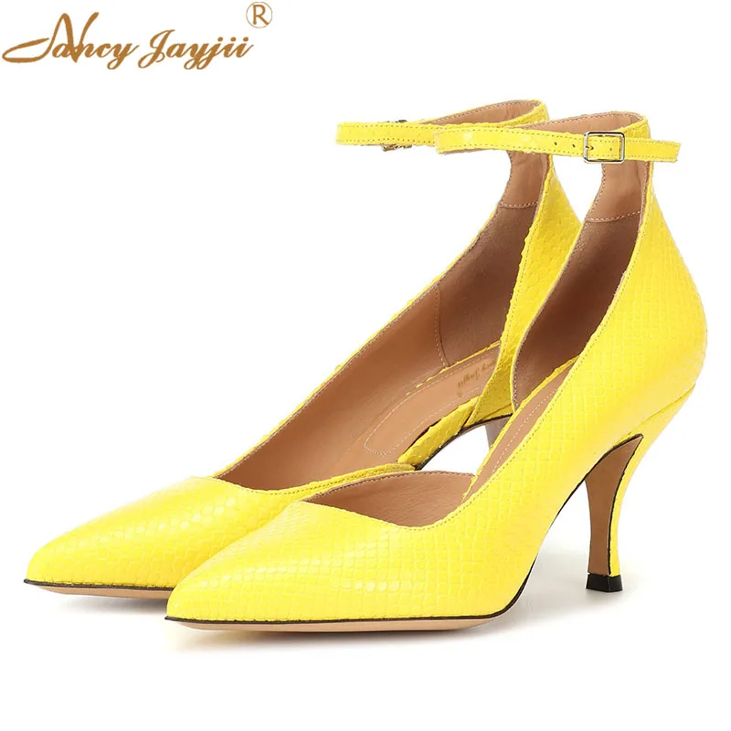 

Nancyjayjii Womens Summer 2019 Pointed Toe Pleated Leather Pumps D'Orsay Shoes Stiletto Heels Yellow Fashion Work Career Shoe