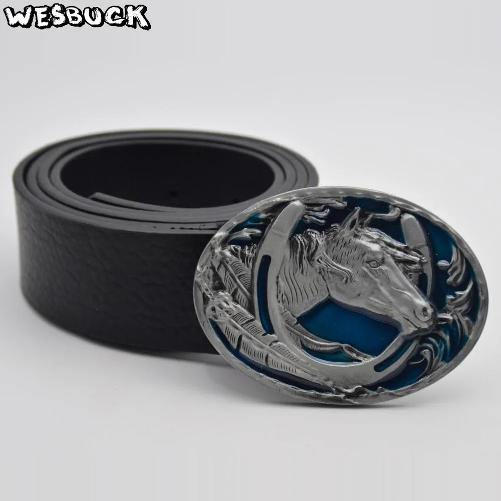 5 PCS MOQ WesBuck бренд подковы синий металлические пряжки ремня для мужские Юнисекс