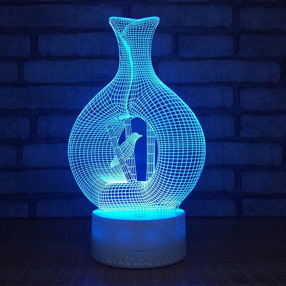 Оптовая продажа с фабрики клетка птица 3d ночной Светильник Красочный