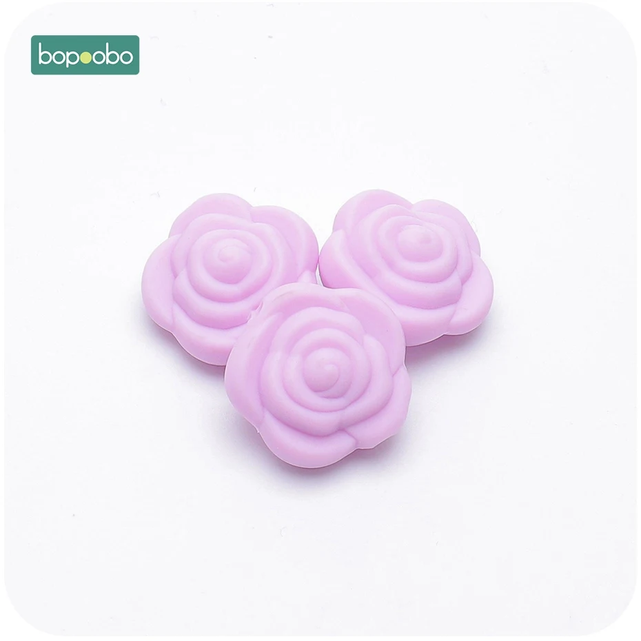 Purple Flower Bopoobo 10 шт. силиконовые бусины Цветок Детские Прорезыватели крошечные стержни бусины BPA бесплатно Роза Детские Прорезыватели игрушки Аксессуары для соски цепи - Цвет: Purple Flower