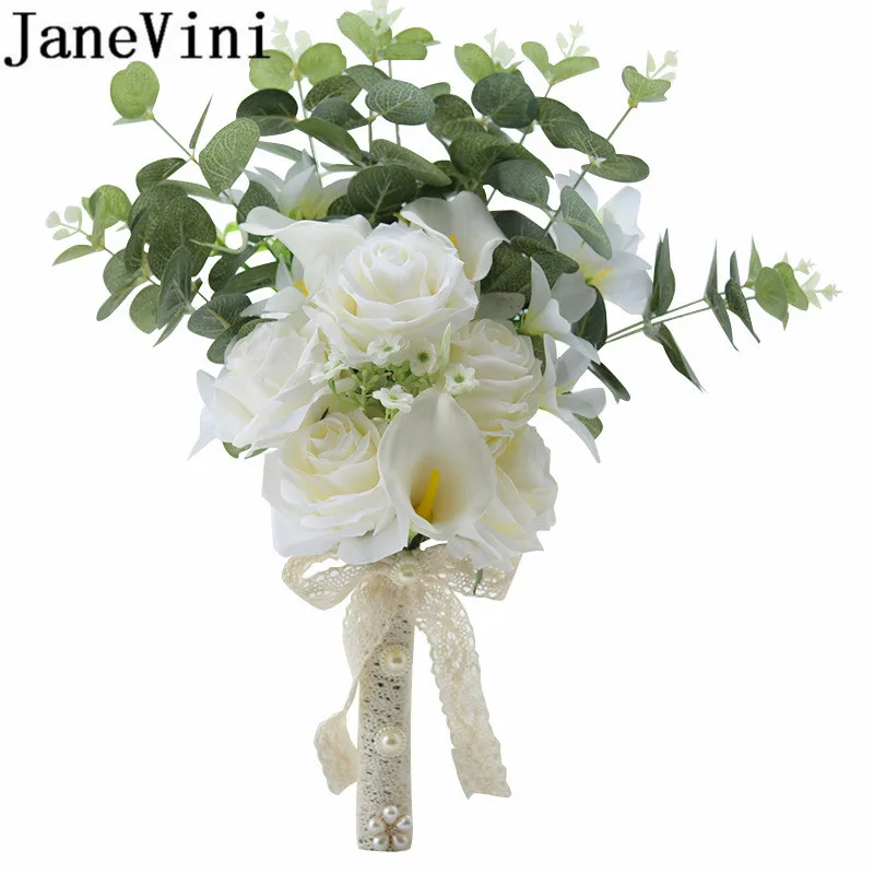 JaneVini кремовые белые свадебные цветы для мужчин Calla Lily розы Букет невесты