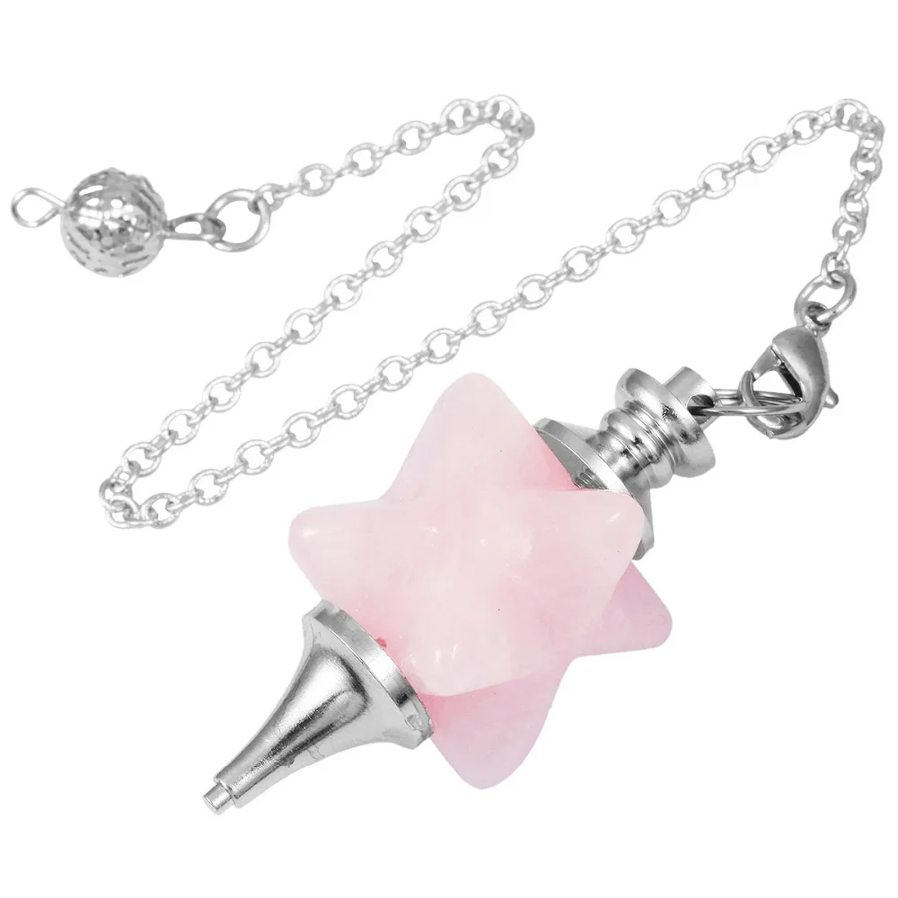 

SUNYIK 1Lot (5Pc) Pink Quartz Merkaba Star Pendulum for Dowsing Divination Healing Chakra Reiki