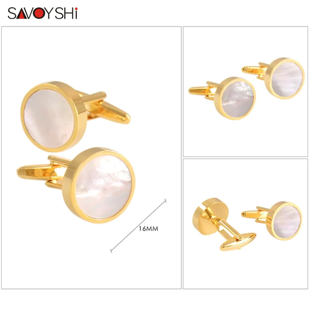 Запонки SAVOYSHI с круглым белым корпусом для мужских рубашек, запонки на пуговицах, высококачественные запонки золотого цвета, бизнес-подарок, брендовые ювелирные изделия