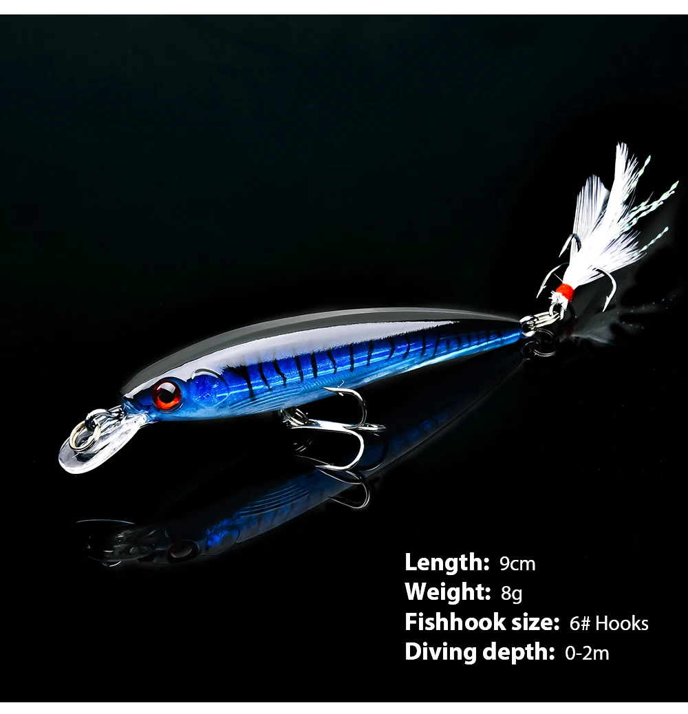 Fulljion 1 шт. рыболовные приманки поплавок гольян воблеры Crankbait искусственные жесткие приманки 3D глаза крючки с пером пластиковые Pesca приманки