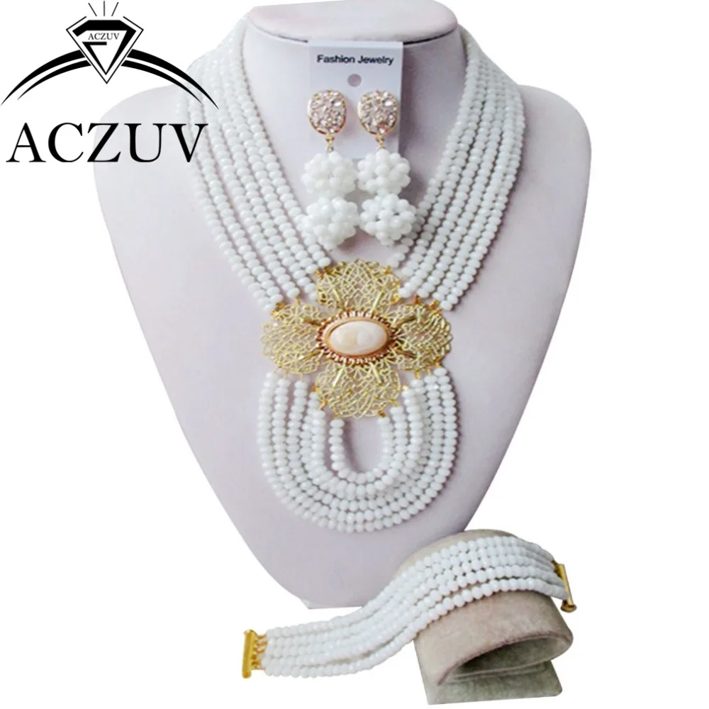 

Нигерийские Свадебные африканские бусы вечерние ювелирные изделия набор Белый AN004