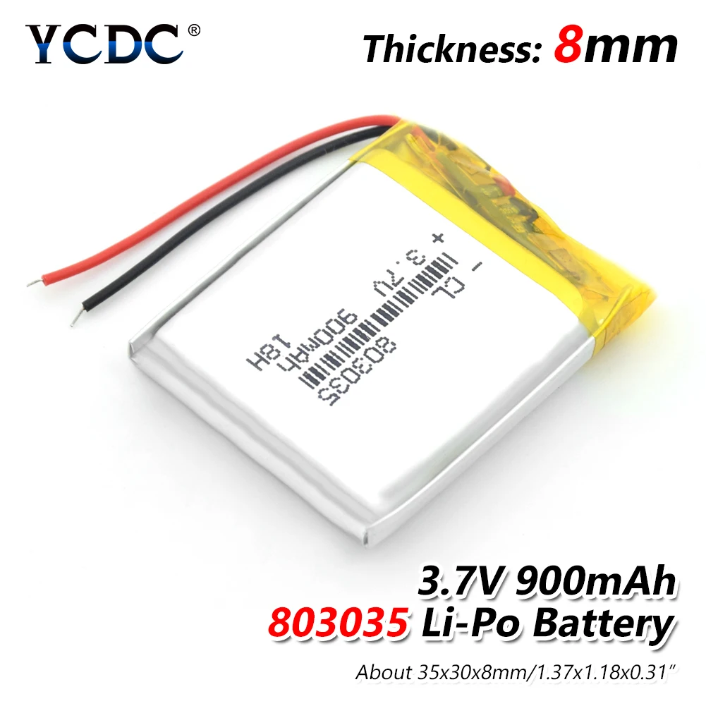Полимерная литиевая батарея 900 mah 3,7 V 803035 умный дом MP3 колонки литий-ионная батарея для dvr, gps, mp3, mp4, mp5 внешний аккумулятор, динамик
